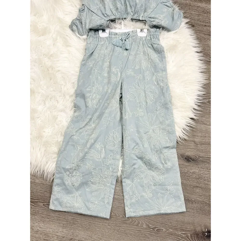 Cupcakes And Cashmere Dusty Blue Embroidered Breezy Summer Set‎ 7/8 With Purse